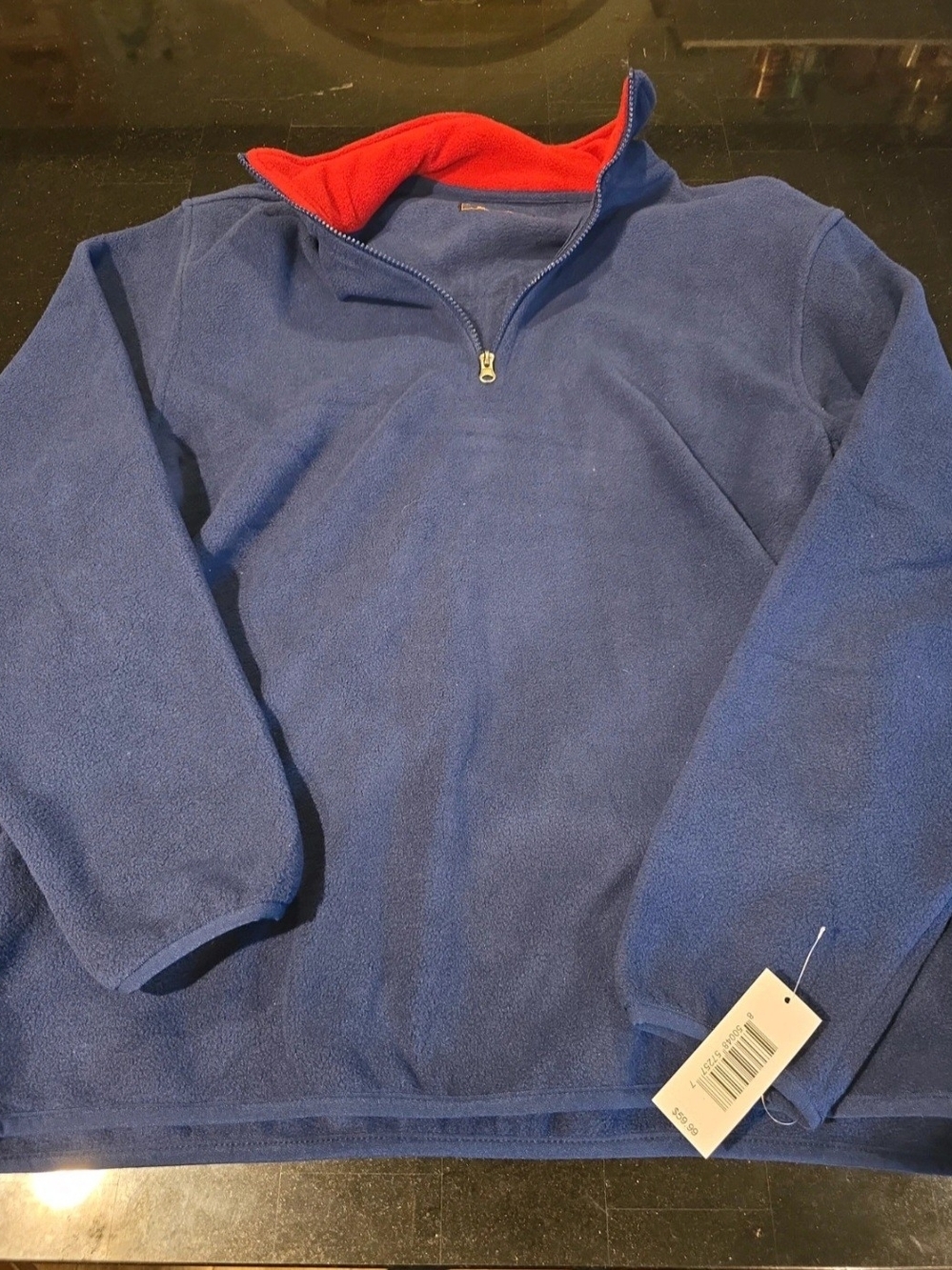 Outdoor Life Men's Blue Fleece Quarter-Zip with Red Collar
